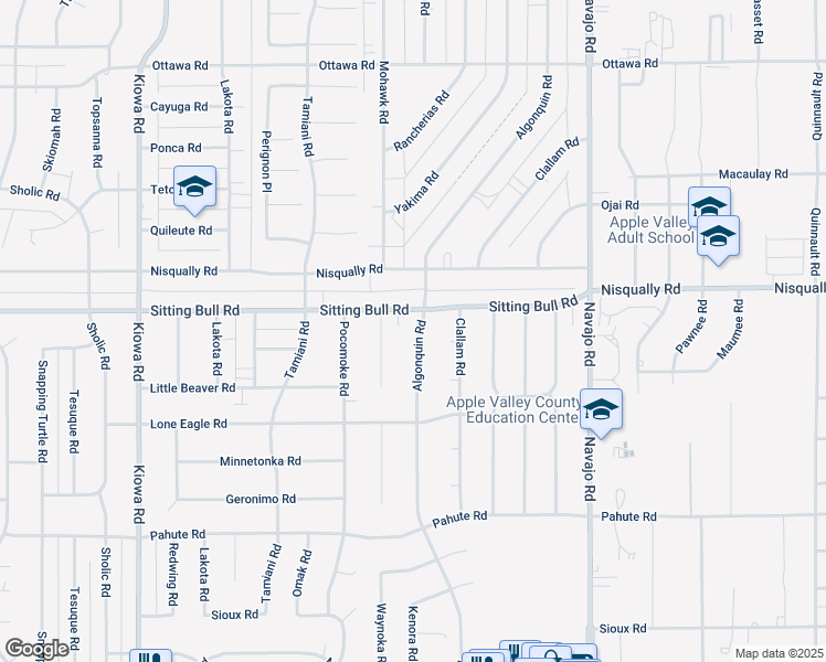 map of restaurants, bars, coffee shops, grocery stores, and more near 12845 Algonquin Road in Apple Valley