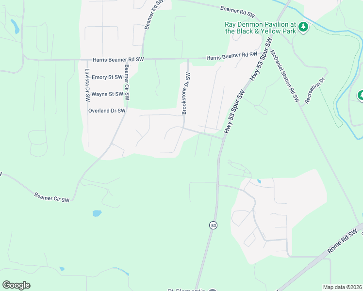 map of restaurants, bars, coffee shops, grocery stores, and more near 208 Brookstone Drive Southwest in Calhoun