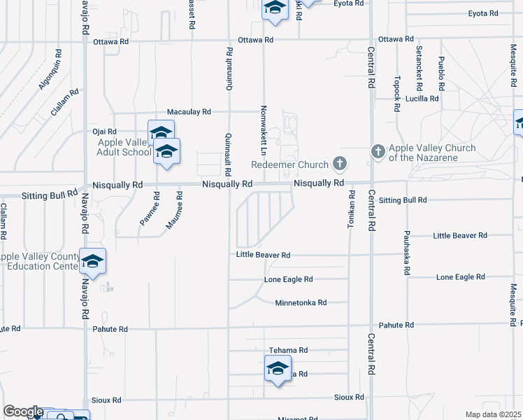 map of restaurants, bars, coffee shops, grocery stores, and more near 22241 Nisqually Road in Apple Valley