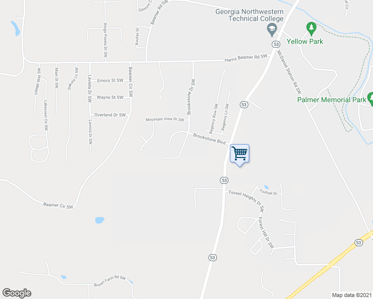 map of restaurants, bars, coffee shops, grocery stores, and more near 208 Brookstone Drive Southwest in Calhoun