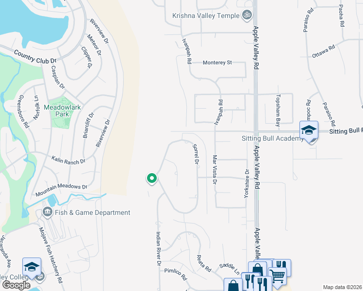 map of restaurants, bars, coffee shops, grocery stores, and more near 18995 Appaloosa Road in Apple Valley