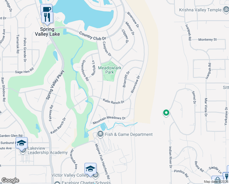 map of restaurants, bars, coffee shops, grocery stores, and more near 12850 Bermuda Dunes Drive in Victorville