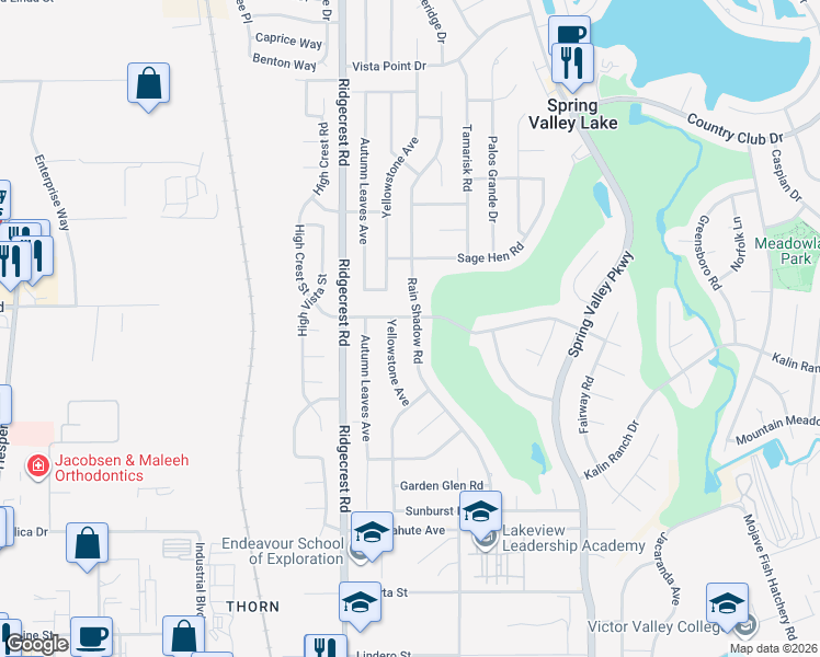 map of restaurants, bars, coffee shops, grocery stores, and more near 12866 Rain Shadow Road in Victorville