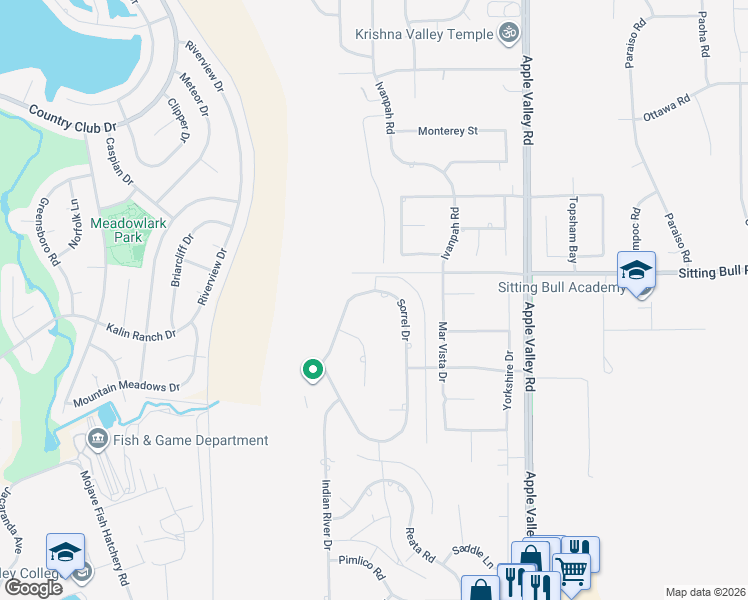 map of restaurants, bars, coffee shops, grocery stores, and more near 18995 Appaloosa Road in Apple Valley