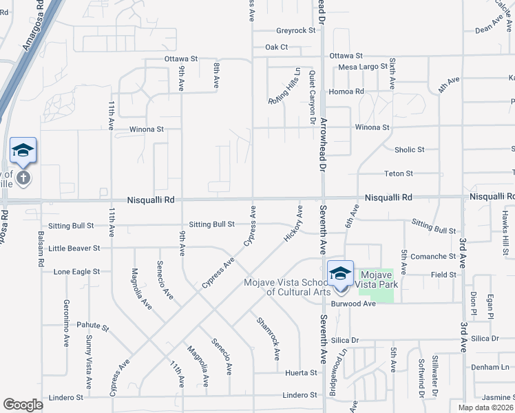 map of restaurants, bars, coffee shops, grocery stores, and more near 0 Nisqualli Road in Victorville