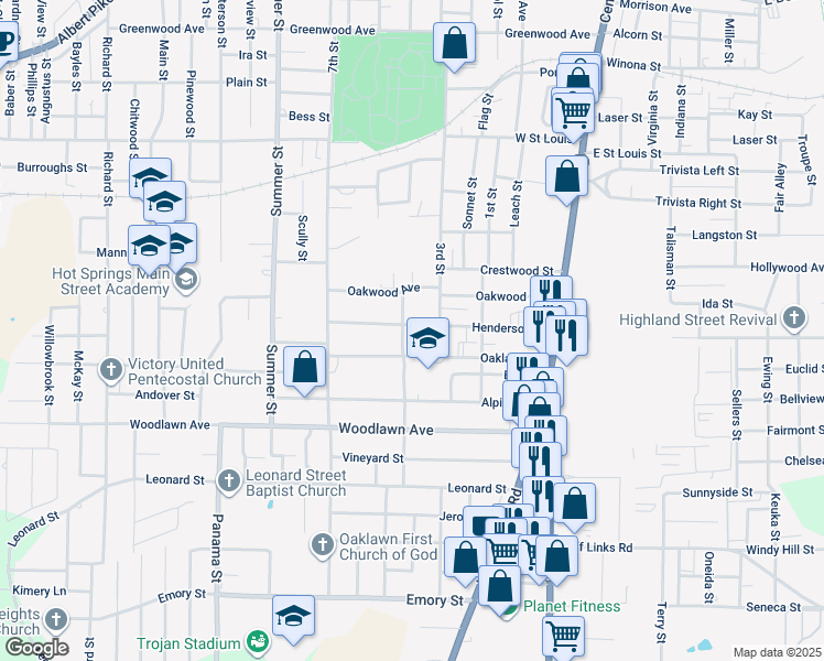 map of restaurants, bars, coffee shops, grocery stores, and more near 315 Henderson Street in Hot Springs