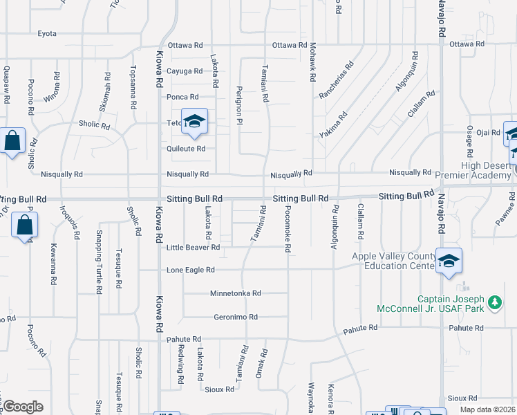 map of restaurants, bars, coffee shops, grocery stores, and more near 21217 Sitting Bull Road in Apple Valley