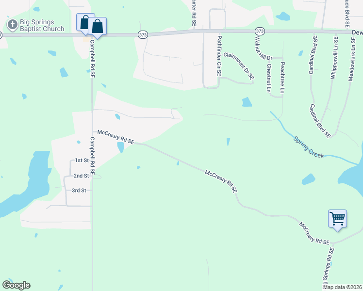 map of restaurants, bars, coffee shops, grocery stores, and more near 362 McCreary Road Southeast in Calhoun