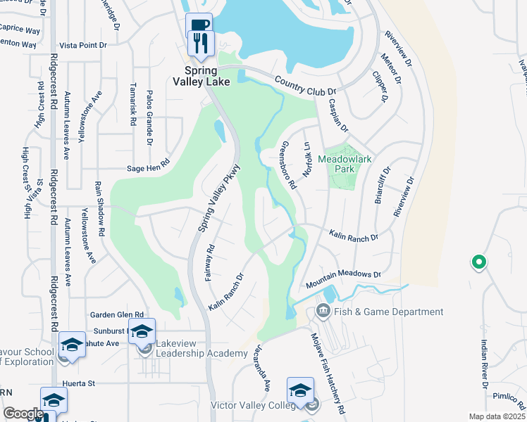 map of restaurants, bars, coffee shops, grocery stores, and more near 12780 Golf Course Drive in Victorville