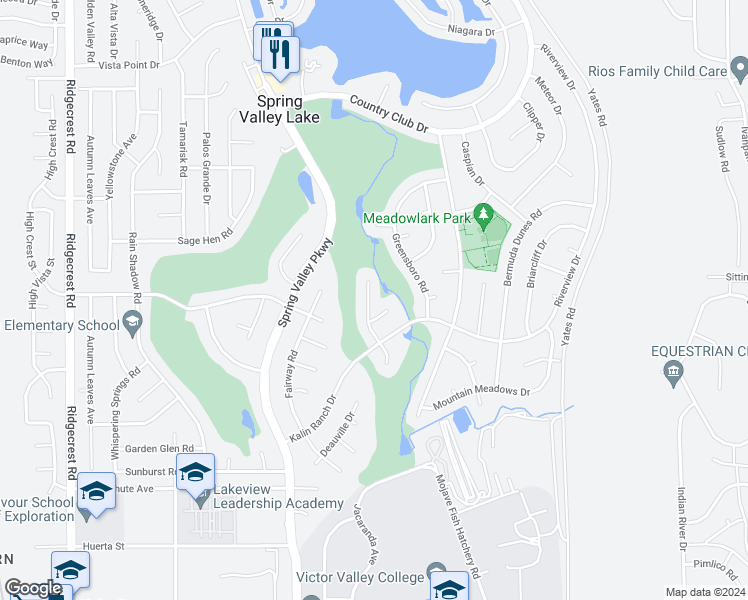 map of restaurants, bars, coffee shops, grocery stores, and more near 12865 Golf Course Drive in Victorville