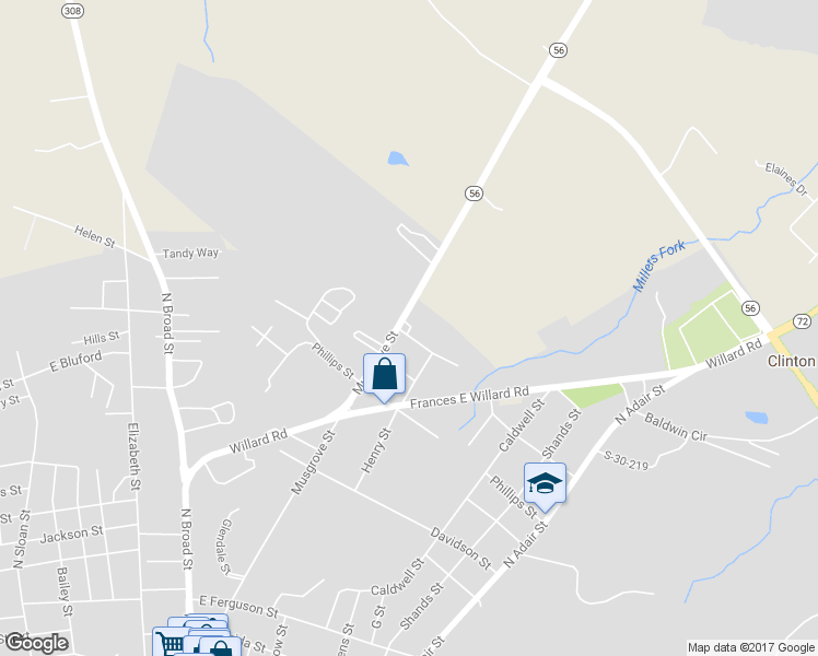 map of restaurants, bars, coffee shops, grocery stores, and more near 1000 Musgrove Street in Clinton