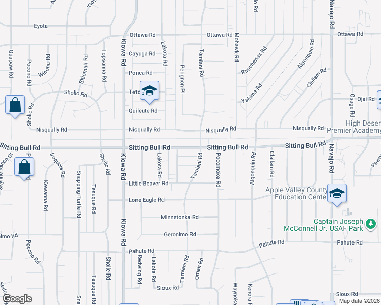 map of restaurants, bars, coffee shops, grocery stores, and more near 21145 Sitting Bull Road in Apple Valley