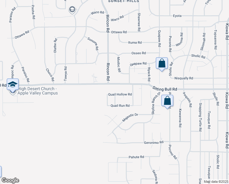 map of restaurants, bars, coffee shops, grocery stores, and more near 20190 Quail Hollow Road in Apple Valley