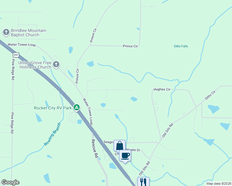 map of restaurants, bars, coffee shops, grocery stores, and more near 151 Lasater Road in Laceys Spring