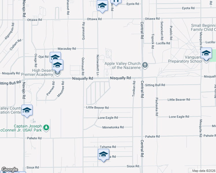 map of restaurants, bars, coffee shops, grocery stores, and more near 22307-22441 Sitting Bull Road in Apple Valley