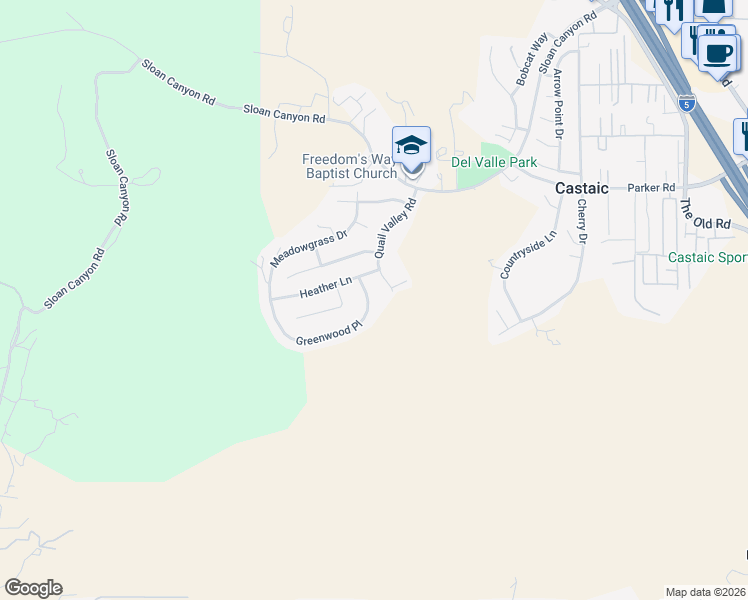 map of restaurants, bars, coffee shops, grocery stores, and more near 28630 Greenwood Place in Castaic