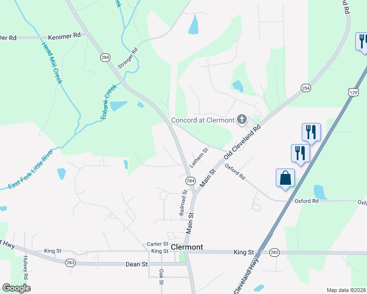 map of restaurants, bars, coffee shops, grocery stores, and more near 6360 Shoal Creek Road in Clermont