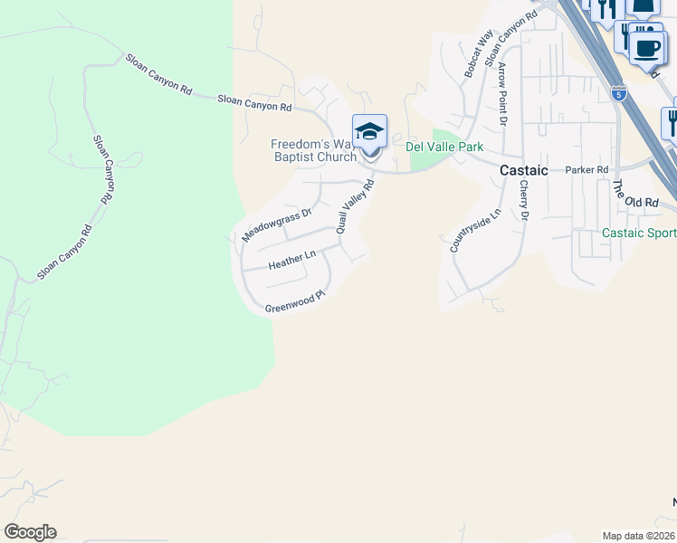 map of restaurants, bars, coffee shops, grocery stores, and more near 28630 Greenwood Place in Castaic