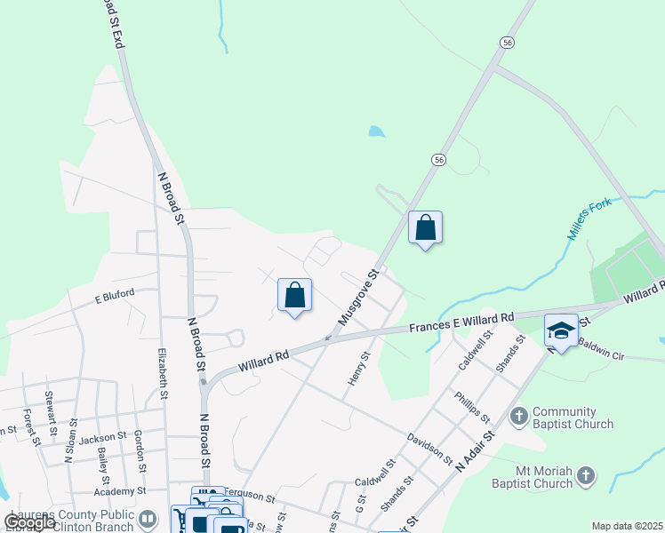 map of restaurants, bars, coffee shops, grocery stores, and more near 801 Musgrove Street in Clinton