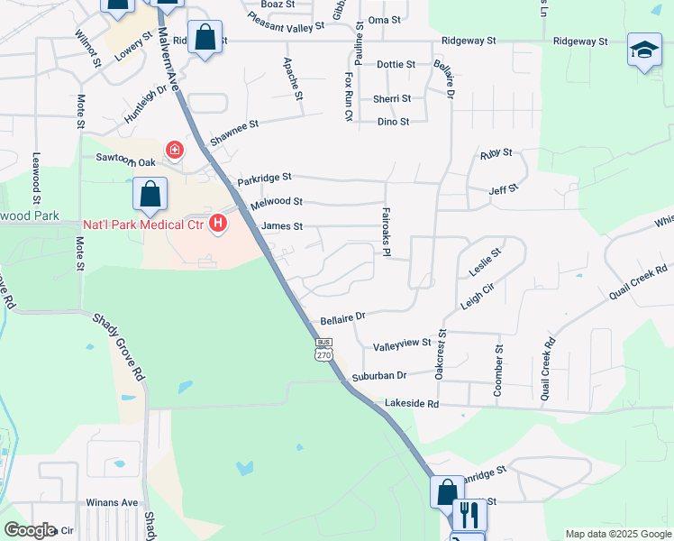 map of restaurants, bars, coffee shops, grocery stores, and more near 1925 Malvern Avenue in Hot Springs