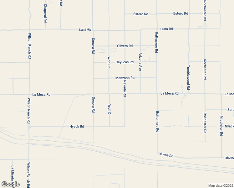 map of restaurants, bars, coffee shops, grocery stores, and more near La Mesa Road in Phelan