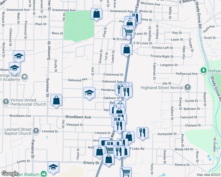 map of restaurants, bars, coffee shops, grocery stores, and more near 142 Henderson Street in Hot Springs