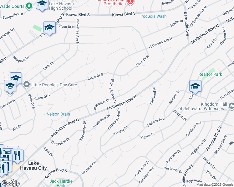 map of restaurants, bars, coffee shops, grocery stores, and more near 2761 Albatross Lane in Lake Havasu City