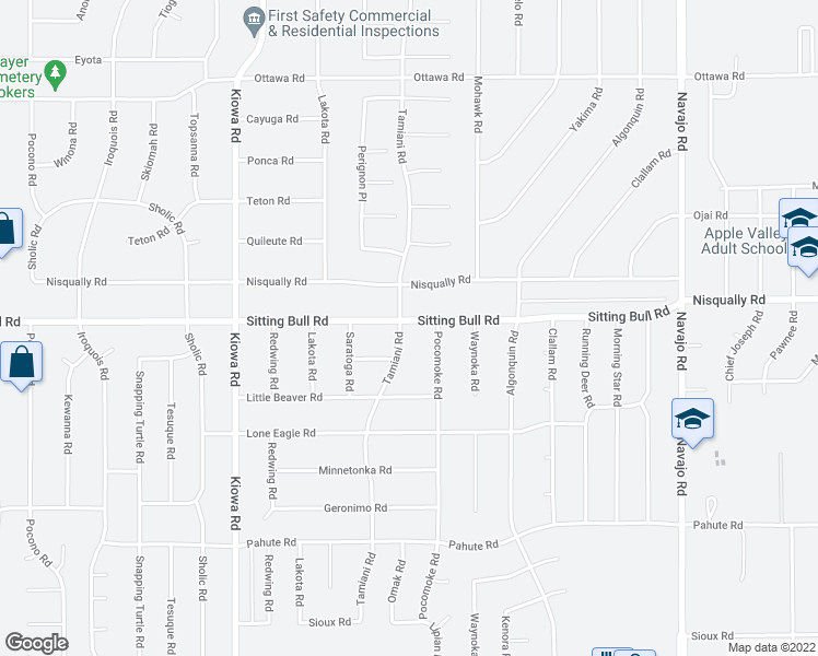 map of restaurants, bars, coffee shops, grocery stores, and more near 21217 Sitting Bull Road in Apple Valley