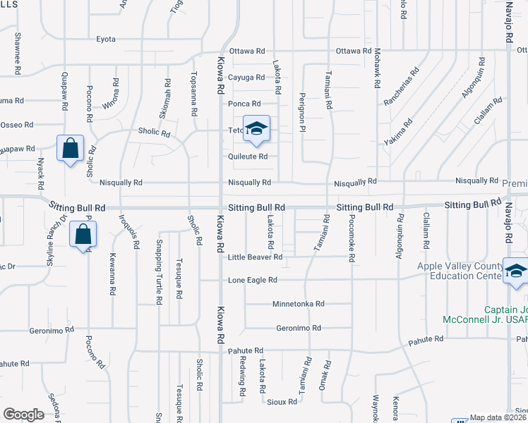 map of restaurants, bars, coffee shops, grocery stores, and more near 20987 Sitting Bull Road in Apple Valley