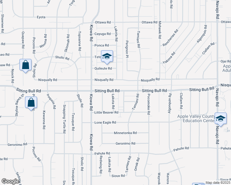 map of restaurants, bars, coffee shops, grocery stores, and more near 21057 Sitting Bull Road in Apple Valley