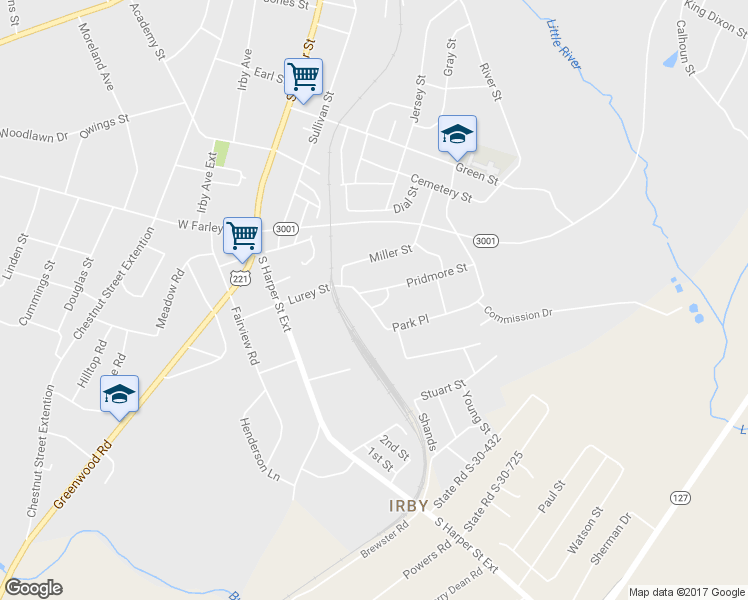 map of restaurants, bars, coffee shops, grocery stores, and more near 205 Lurey Street in Laurens