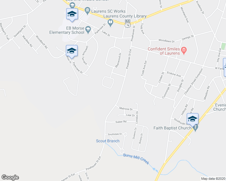 map of restaurants, bars, coffee shops, grocery stores, and more near 111 Sherwood Forest in Laurens