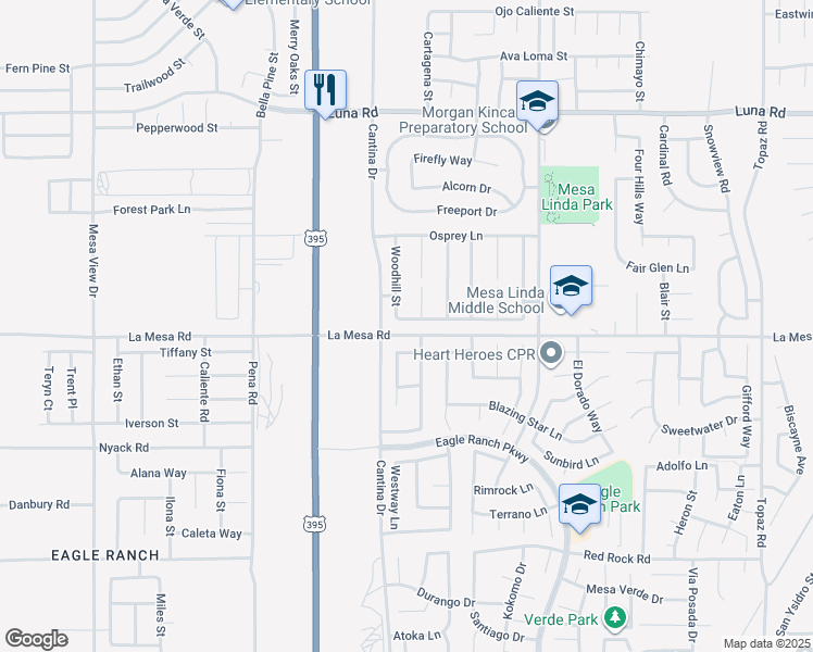 map of restaurants, bars, coffee shops, grocery stores, and more near 12229 Albatross Street in Victorville