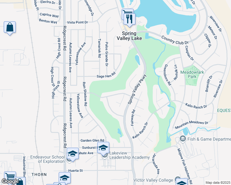 map of restaurants, bars, coffee shops, grocery stores, and more near 18020 Pebble Beach Drive in Victorville