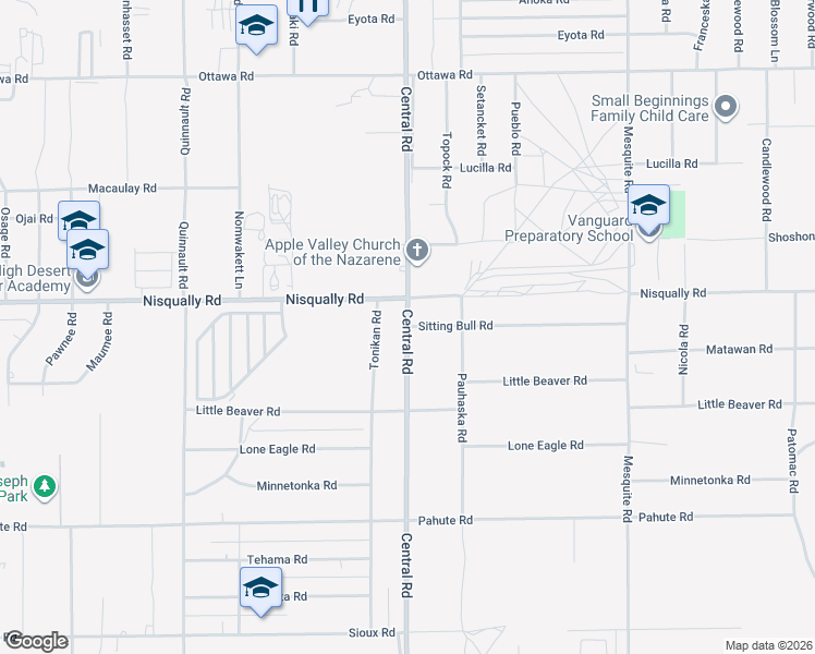 map of restaurants, bars, coffee shops, grocery stores, and more near 22307 Sitting Bull Road in Apple Valley
