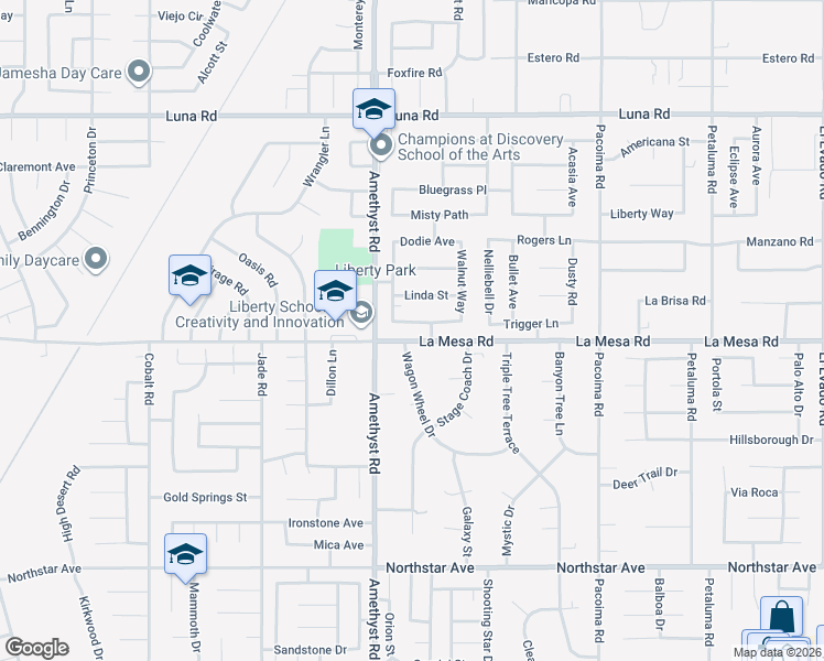 map of restaurants, bars, coffee shops, grocery stores, and more near 13767 Buttermilk Road in Victorville