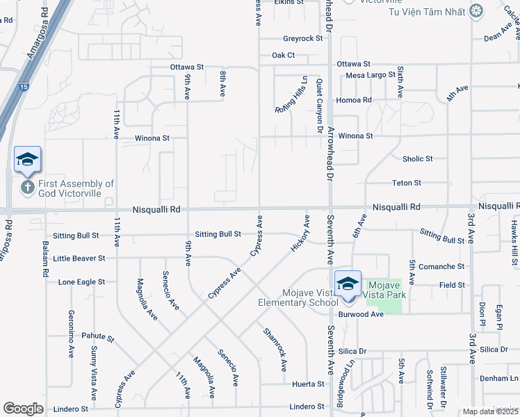 map of restaurants, bars, coffee shops, grocery stores, and more near Nisqualli Road & Cypress Avenue in Victorville