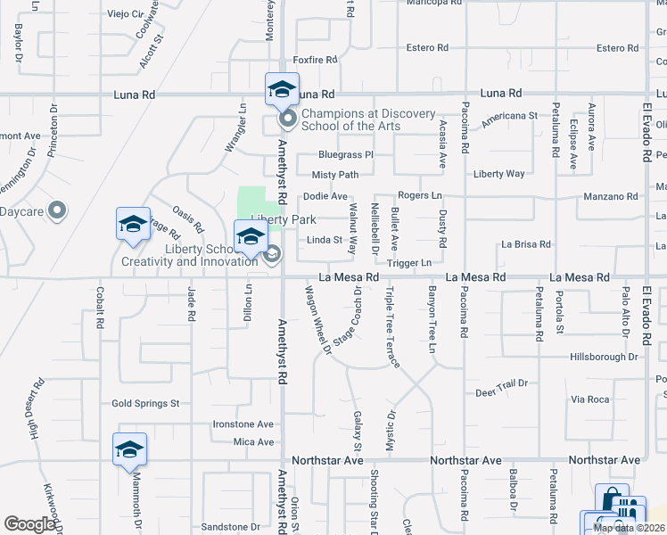 map of restaurants, bars, coffee shops, grocery stores, and more near 13927 La Mesa Road in Victorville