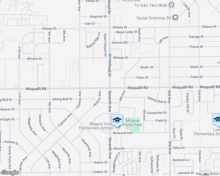 map of restaurants, bars, coffee shops, grocery stores, and more near Seventh Avenue in Victorville