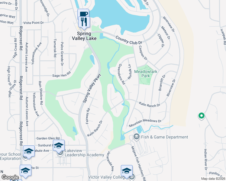 map of restaurants, bars, coffee shops, grocery stores, and more near 18350 Par Lane in Victorville