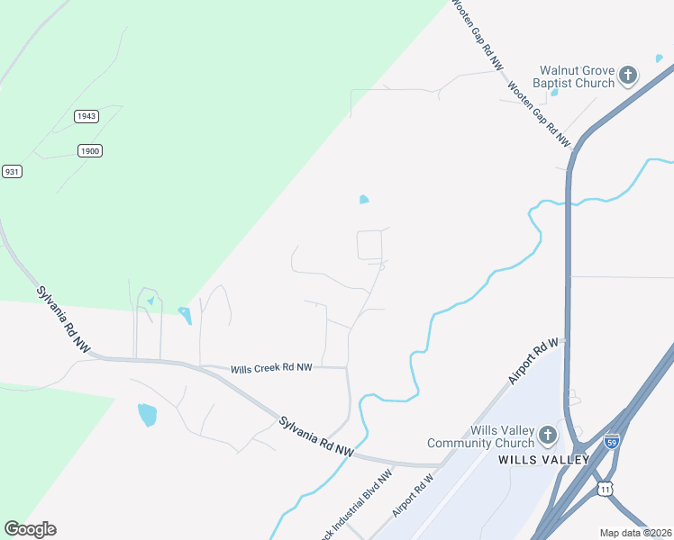 map of restaurants, bars, coffee shops, grocery stores, and more near 2901 Willowbrook Lane Northwest in Fort Payne