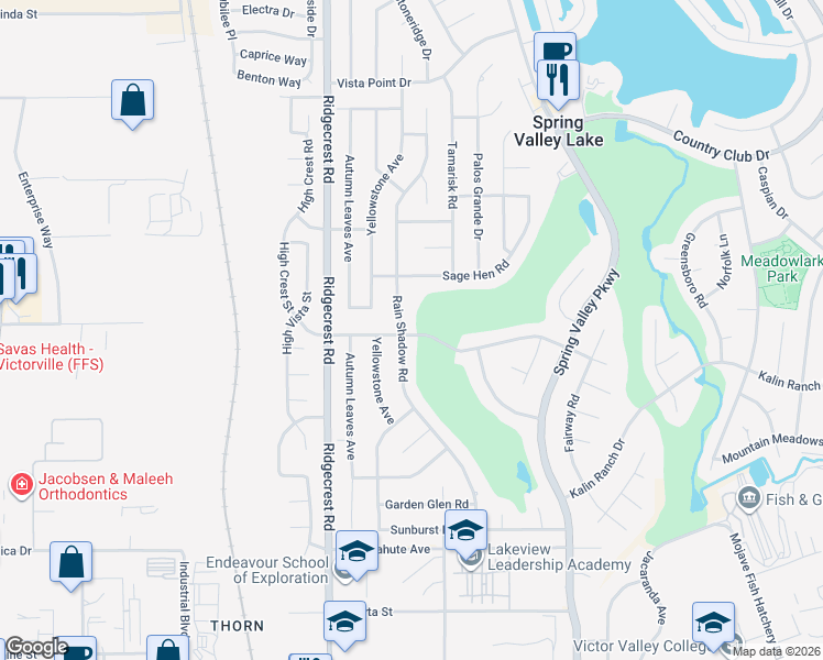 map of restaurants, bars, coffee shops, grocery stores, and more near 12866 Rain Shadow Road in Victorville