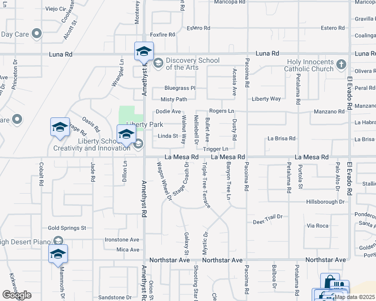 map of restaurants, bars, coffee shops, grocery stores, and more near 12933 Walnut Way in Victorville