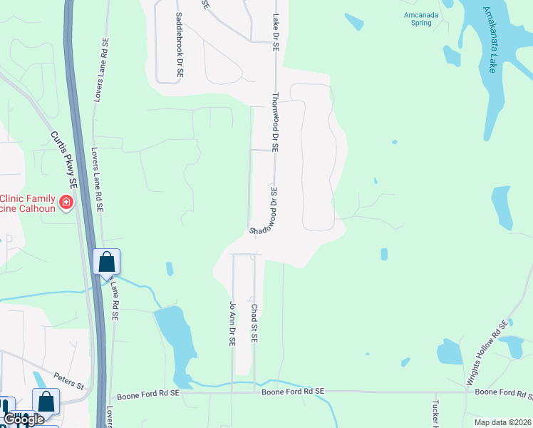 map of restaurants, bars, coffee shops, grocery stores, and more near 283 Thornwood Drive Southeast in Calhoun