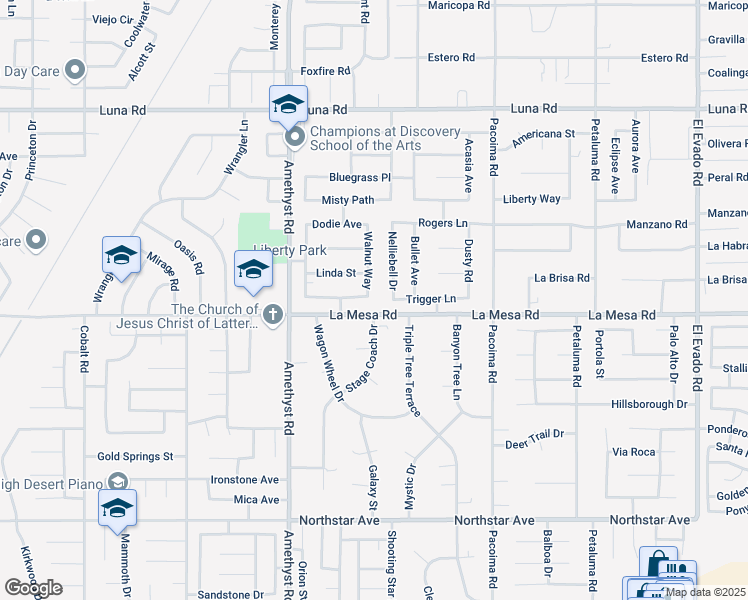 map of restaurants, bars, coffee shops, grocery stores, and more near 12933 Walnut Way in Victorville