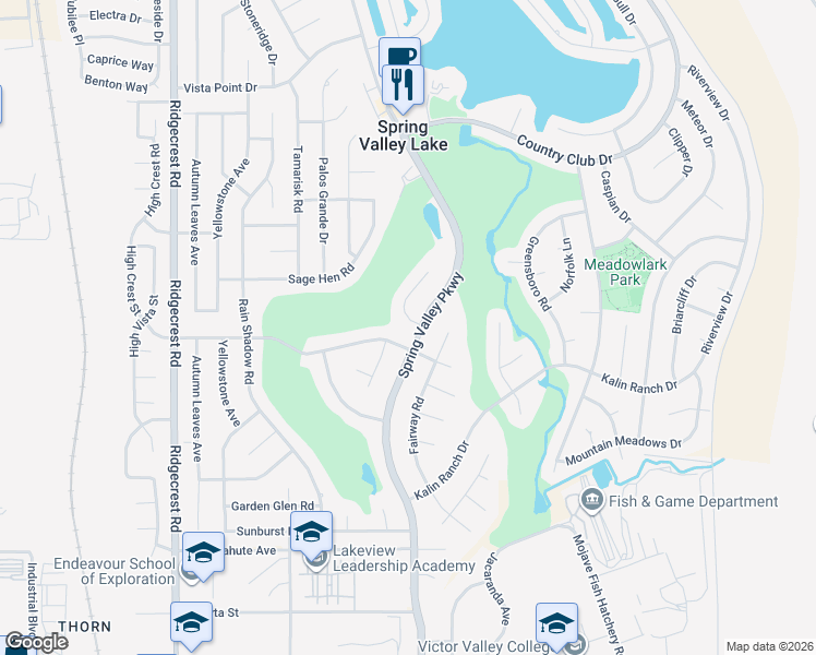 map of restaurants, bars, coffee shops, grocery stores, and more near 12910 Cedarbrook Lane in Victorville
