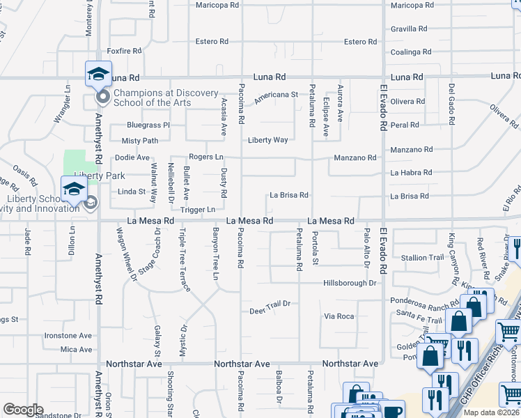 map of restaurants, bars, coffee shops, grocery stores, and more near 12918 Cinnamon Lane in Victorville