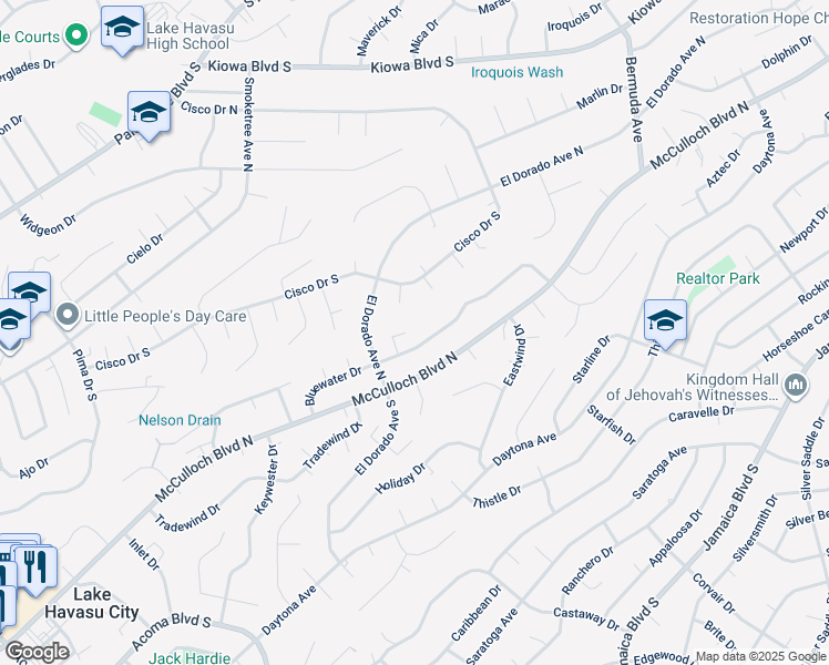 map of restaurants, bars, coffee shops, grocery stores, and more near 2820 Bluewater Drive in Lake Havasu City