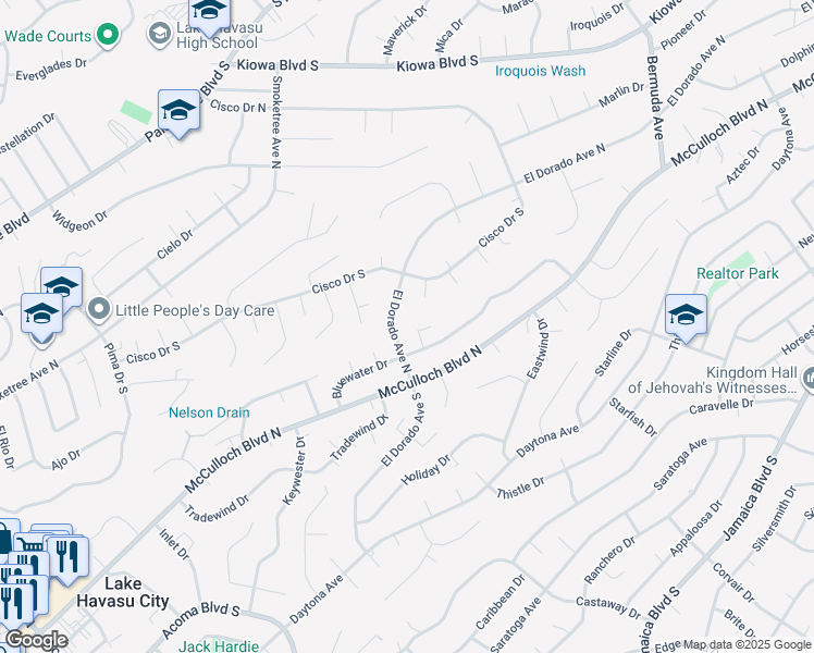 map of restaurants, bars, coffee shops, grocery stores, and more near 2757 Albatross Lane in Lake Havasu City
