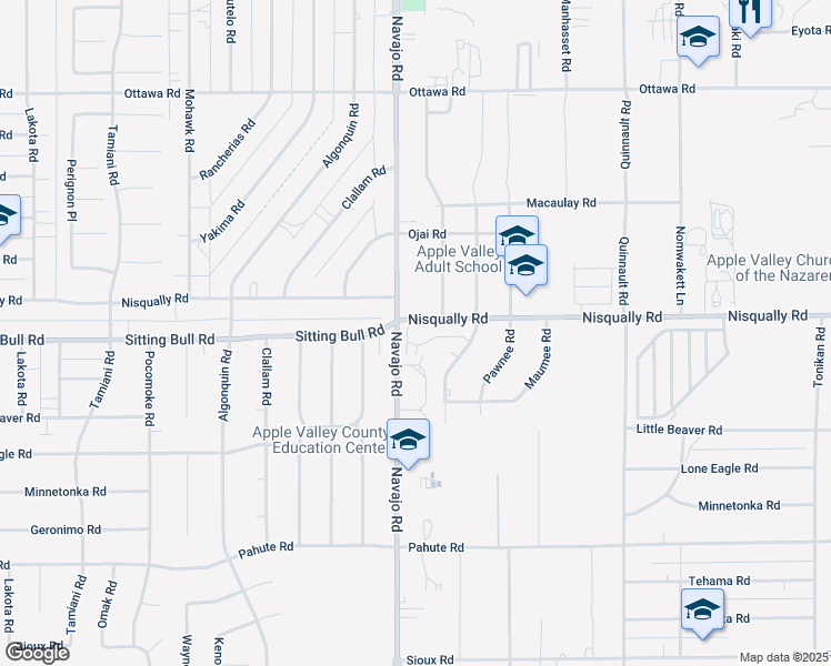 map of restaurants, bars, coffee shops, grocery stores, and more near 12825 Navajo Way in Apple Valley
